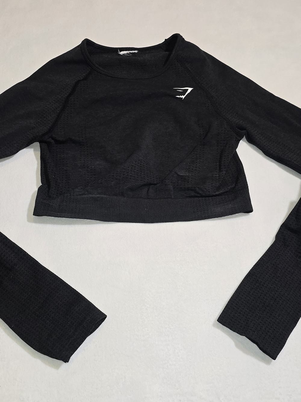 Gymshark Vital Seamless Long Sleeve Crop Top Black Marl Thumb Holes Size Small